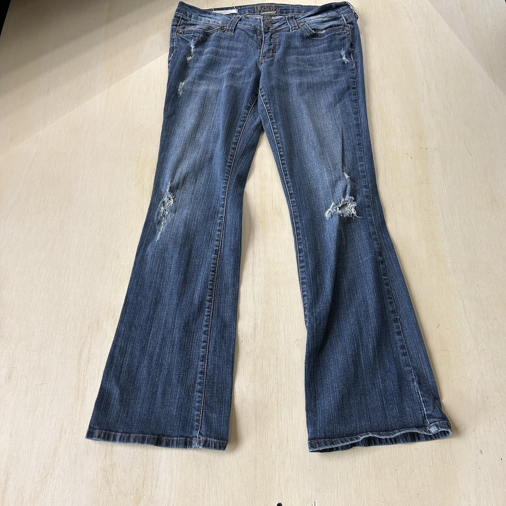 Decree Low Rise Bootcut Jeans Juniors 11 Med Wash Blue Distressed Stretch Denim